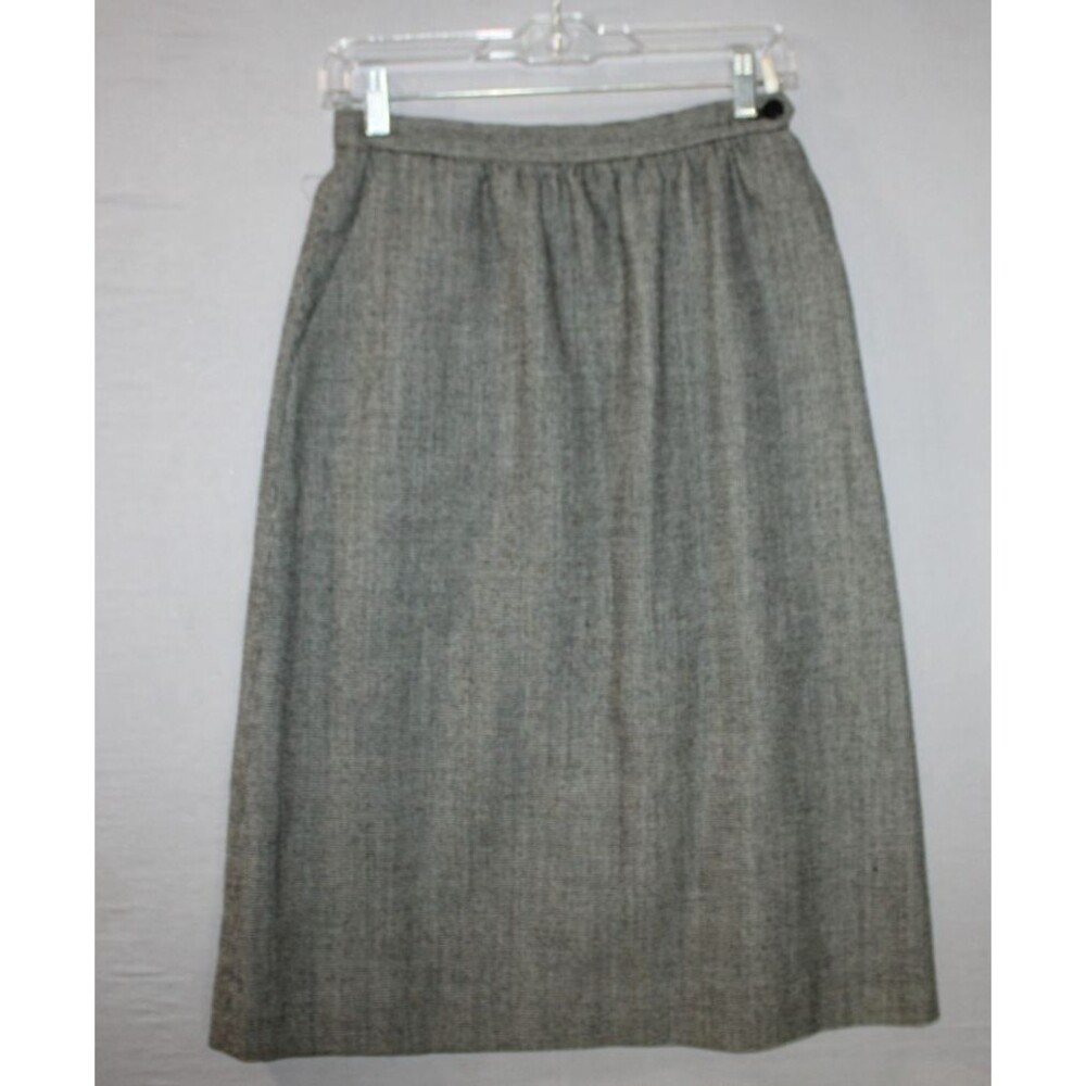 Vintage Jordan Marsh Skirt Women Size Medium Pure Gray Gingham Wool Pencil Midi